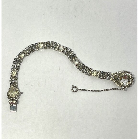 Vintage Kramer Of New York Bracelet Silver Tone Clear Rhinestone Safety Chain 7" - Picture 10 of 11